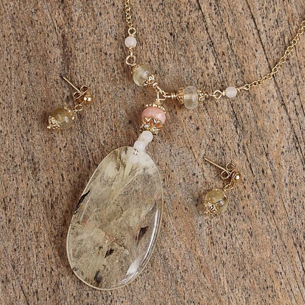 Alternate image for Gold Plated Quartz and Agate Necklace and Earring Set Dazzling Light