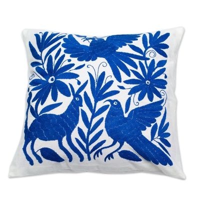 Alternate image for Blue Embroidered Mexican Manta Throw Pillow Cushion Cover Tenango in Blue