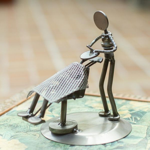 Alternate image for Rustic Metal Sculpture of Barber from Mexico Rustic Barber