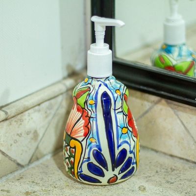 Alternate image for Talavera-Style Ceramic Liquid Soap Dispenser Talavera Bouquet