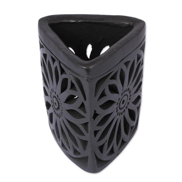 Alternate image for Oaxaca Barro Negro Triangular Floral Ceramic Pencil Holder Oaxacan Dusk