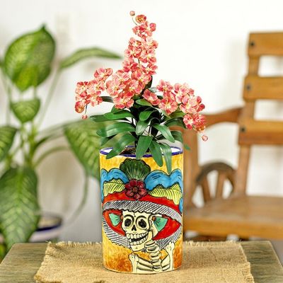 Alternate image for Ceramic Catrina Vase Hand Painted in Mexico Brilliant Catrina