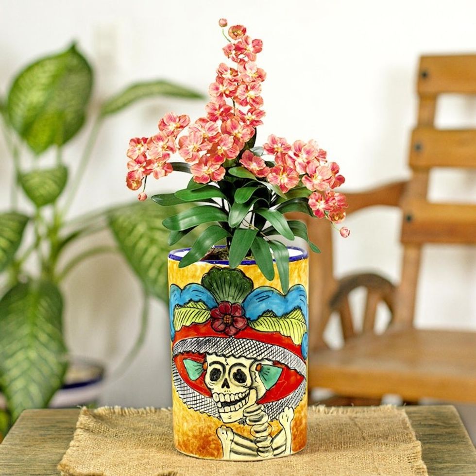 Ceramic Catrina Vase Hand Painted in Mexico 'Brilliant Catrina'