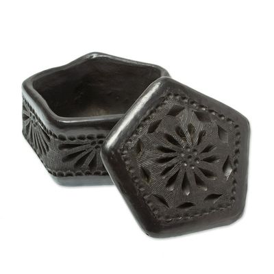 Alternate image for Mexican Barro Negro Decorative Box Floral Pentagon