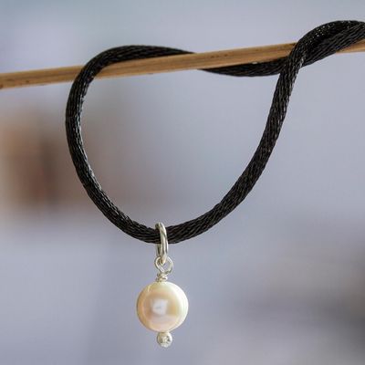 Alternate image for Mexican Pendant Necklace with Cultured Pearl and Silk Cord Merry Pearl