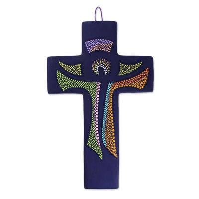 Alternate image for Hand-Painted Ceramic Wall Cross from Mexico God Lives Here