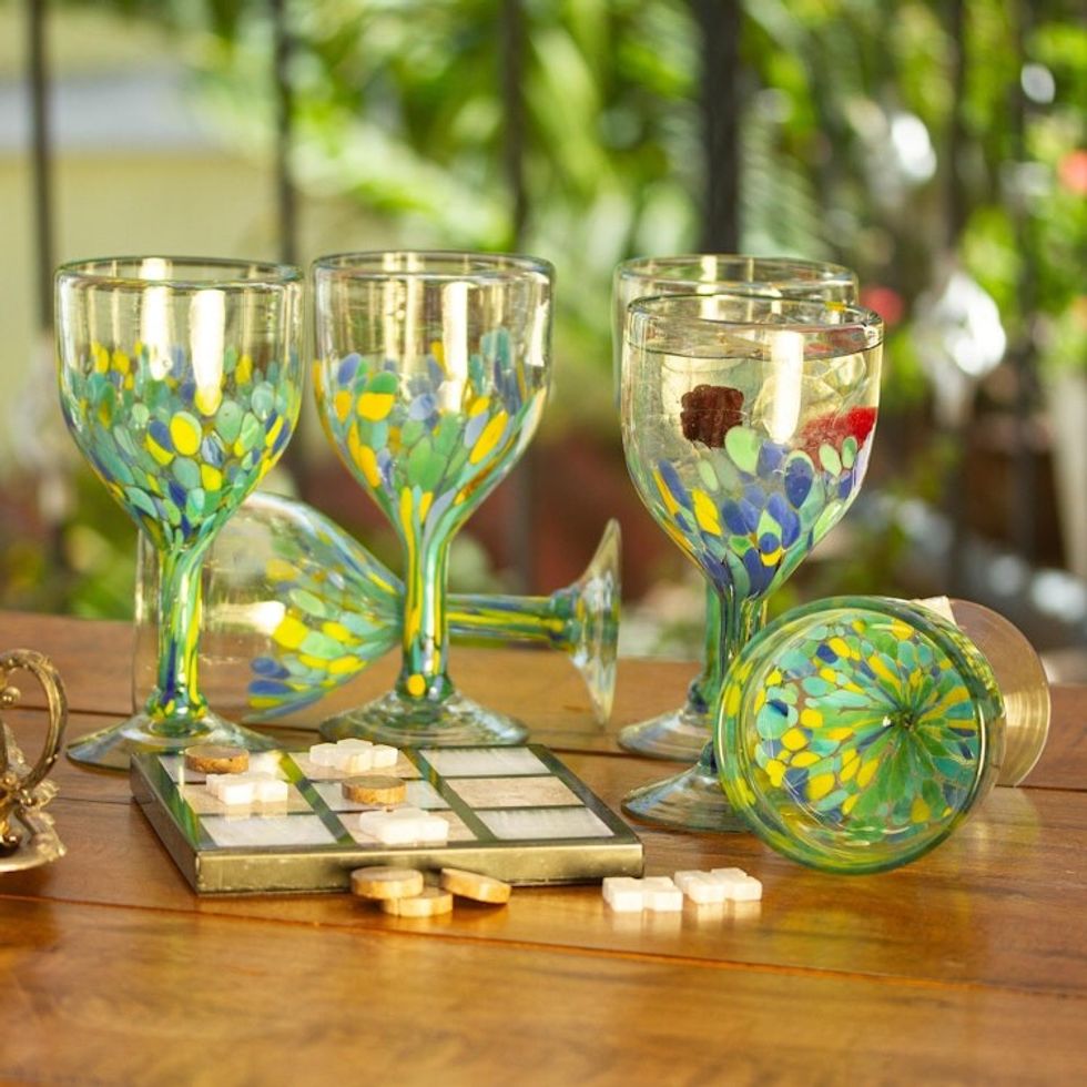 Colorful Recycled Wine Glasses from Mexico Set of 6 'Tropical Confetti'
