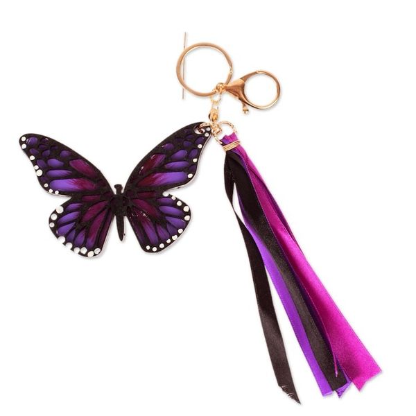 Alternate image for Hand-Painted Wood Butterfly Keychain and Bag Charm in Purple Monarchs of Hope