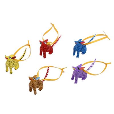 Alternate image for Wood Alebrije Coyote Ornaments Set of 5 from Mexico Sweet Coyotes