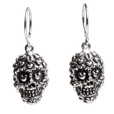 Alternate image for Taxco Sterling Silver Skull Earrings Deadly Love