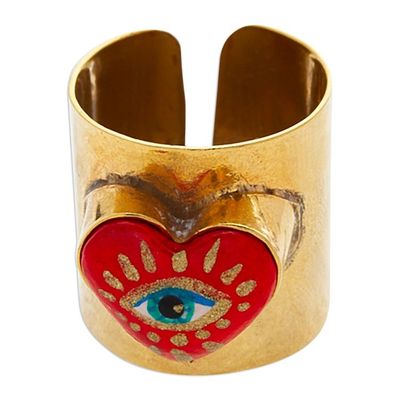 Alternate image for 14k Gold-Plated Wrap Ring with Red Papier Mache Heart Passionate Glance