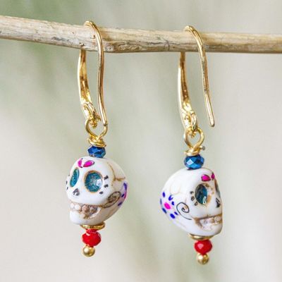 Alternate image for Skull Motif Dangle Earrings Smiling Calavera