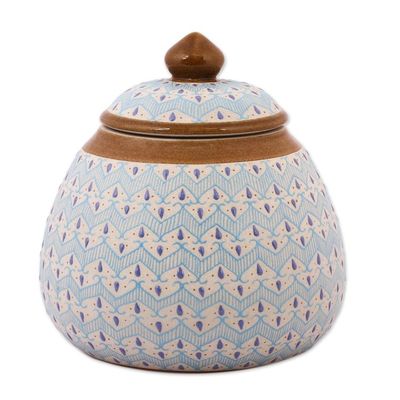 Alternate image for Blue Chevron Motif Ceramic Round Decorative Jar Chevron Tears