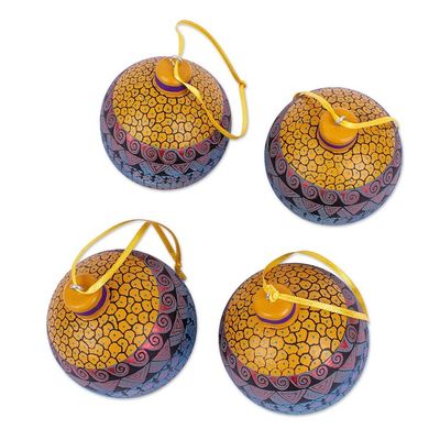 Alternate image for Hand Painted Wood Ornaments Set of 4 Oaxacan Christmas