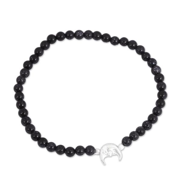 Alternate image for Deep Blue Agate with Sterling Silver Moon Pendant Bracelet Moon in the Stars