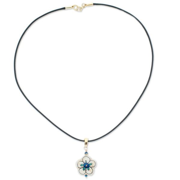 Alternate image for Gold-Accented Floral Howlite Pendant Necklace in Blue Hues Imagination Bloom