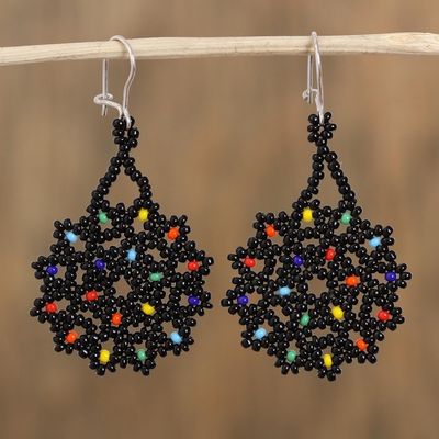 Alternate image for Dark Glass Beaded Dangle Earrings from Mexico Dark Colorful Stars