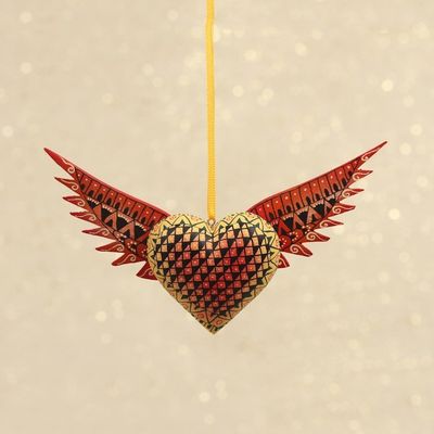 Alternate image for Copal Wood Heart Shaped Ornament from Mexico Wings of the Heart