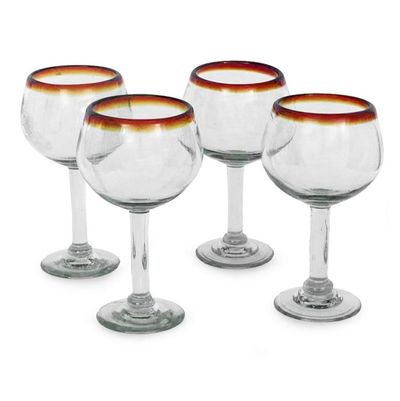 Alternate image for Fair Trade Handblown Glass Recycled Wine Glasses Set of 4 Amber Globe