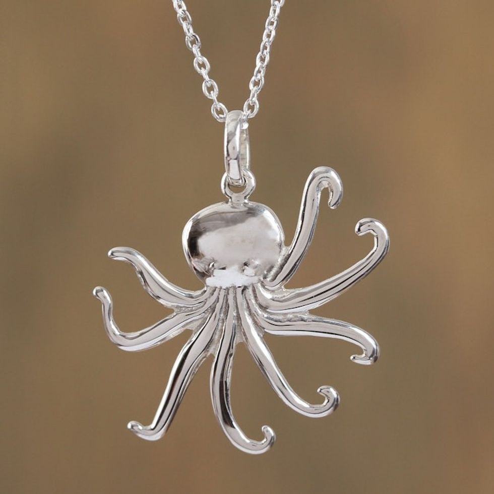 Sterling Silver Octopus Pendant Necklace from Mexico 'Beneath the Waves'