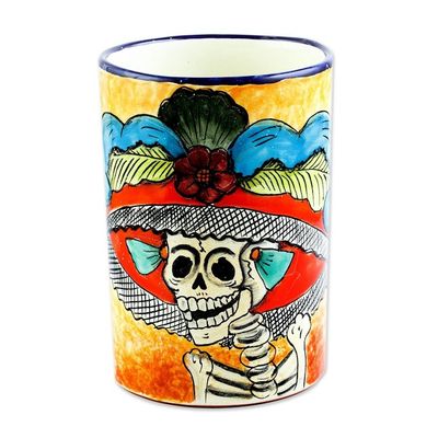 Alternate image for Ceramic Catrina Vase Hand Painted in Mexico Brilliant Catrina