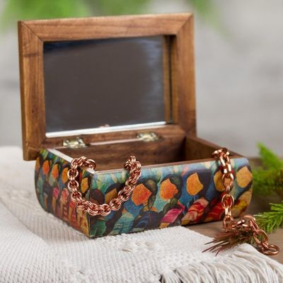Alternate image for Huichol Women on Wood Decoupage Jewelry Box with Mirror Huichol Women