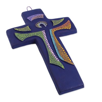 Alternate image for Hand-Painted Ceramic Wall Cross from Mexico God Lives Here