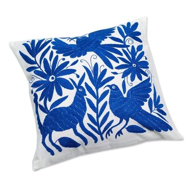 Alternate image for Blue Embroidered Mexican Manta Throw Pillow Cushion Cover Tenango in Blue