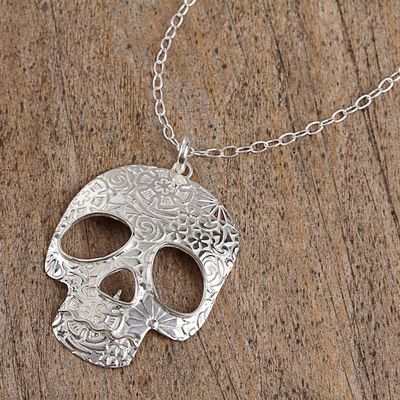Alternate image for Taxco Sterling Silver Skull Pendant Necklace from Mexico Complex Skull