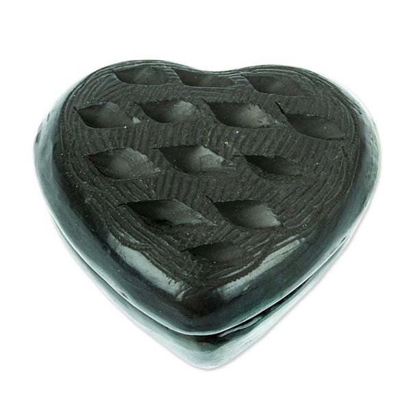 Alternate image for Barro Negro Black Ceramic Mini Jewelry Box Crafted in Mexico Heart Flakes