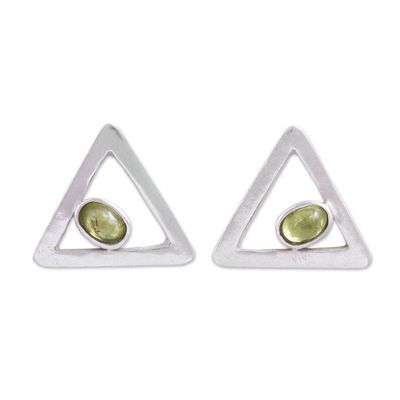 Alternate image for Sterling Silver and Peridot Triangle Drop Earrings Graceful Triangles