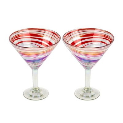 Alternate image for Pair of Eco-Friendly Red and White Handblown Martini Glasses Majestic Enchantment