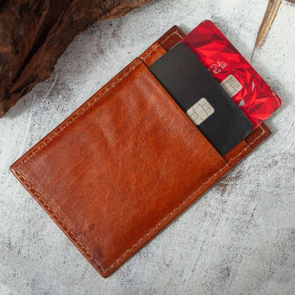 Alternate image for Slender Brown Leather Card Holder Wallet Travel Smart in Brown