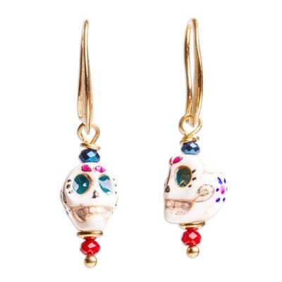 Alternate image for Skull Motif Dangle Earrings Smiling Calavera