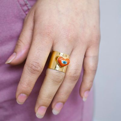 Alternate image for 14k Gold-Plated Wrap Ring with Red Papier Mache Heart Passionate Glance