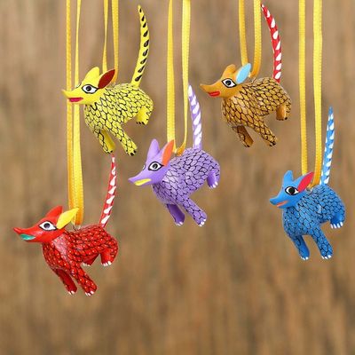 Alternate image for Wood Alebrije Coyote Ornaments Set of 5 from Mexico Sweet Coyotes