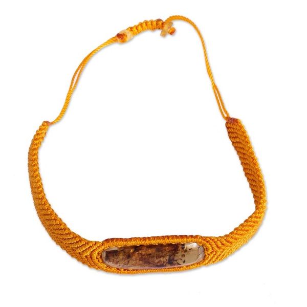 Alternate image for Amber Wristband Bracelet with Saffron Cord from Mexico Age-Old Elegance in Saffron