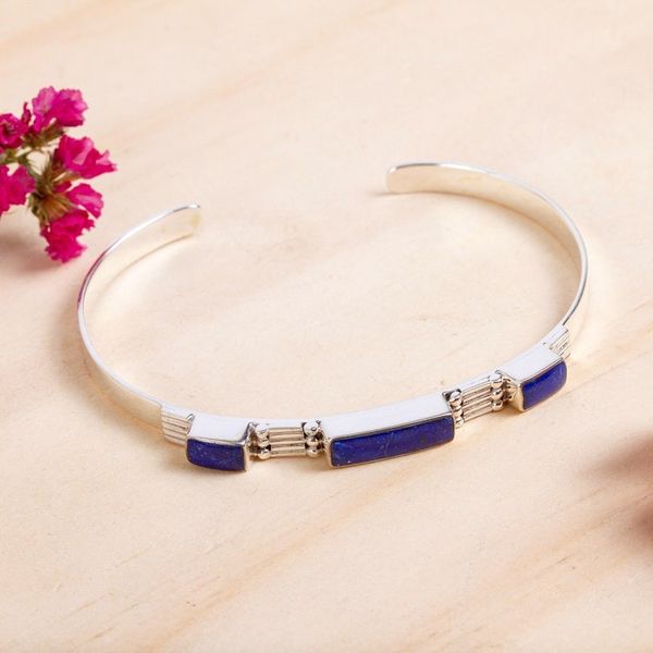 Alternate image for Taxco Lapis Lazuli Cuff Bracelet from Mexico Rectangular Blue