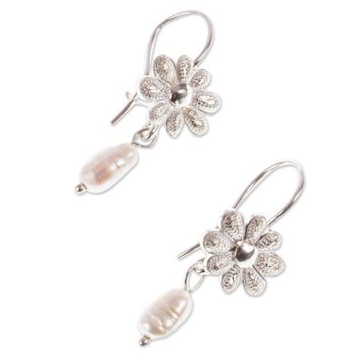 Alternate image for Mexican Sterling Silver Daisy Earrings with Cultured Pearl Darling Daisies