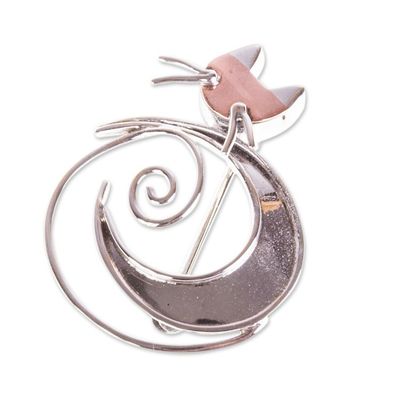 Alternate image for Handmade Taxco Sterling Silver Moon-Cat Brooch Pin Cat in the Moon