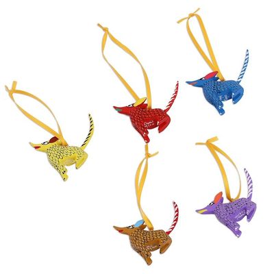 Alternate image for Wood Alebrije Coyote Ornaments Set of 5 from Mexico Sweet Coyotes