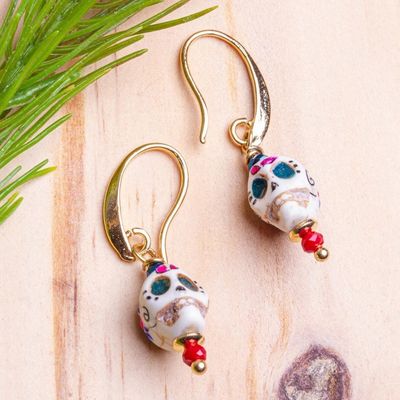 Alternate image for Skull Motif Dangle Earrings Smiling Calavera