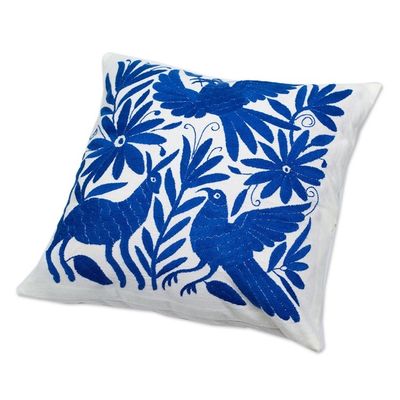 Alternate image for Blue Embroidered Mexican Manta Throw Pillow Cushion Cover Tenango in Blue