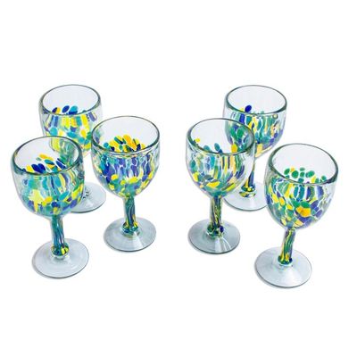Alternate image for Colorful Recycled Wine Glasses from Mexico Set of 6 Tropical Confetti