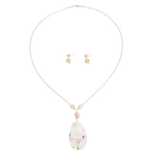 Alternate image for Gold Plated Quartz and Agate Necklace and Earring Set Dazzling Light