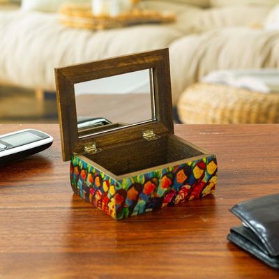 Alternate image for Huichol Women on Wood Decoupage Jewelry Box with Mirror Huichol Women