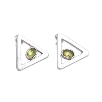 Alternate image for Sterling Silver and Peridot Triangle Drop Earrings Graceful Triangles