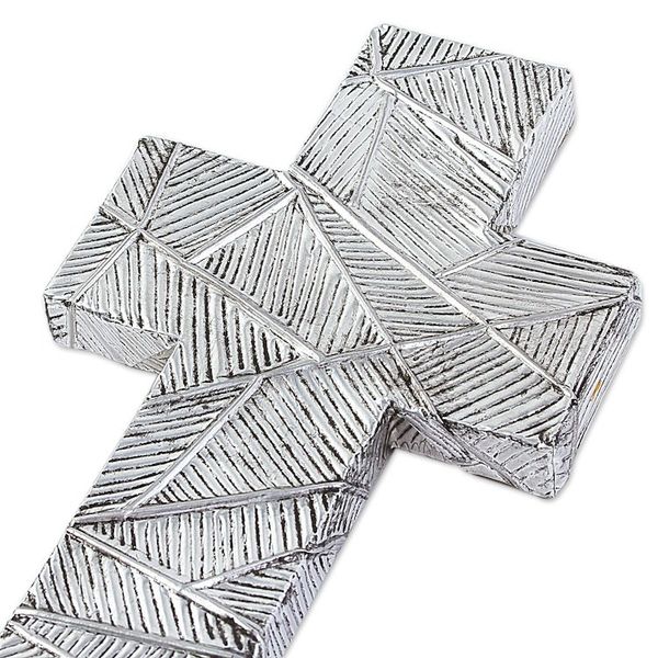 Alternate image for Wall Cross in Oxidized Crosshatched Aluminum Repousse Mexican Belief
