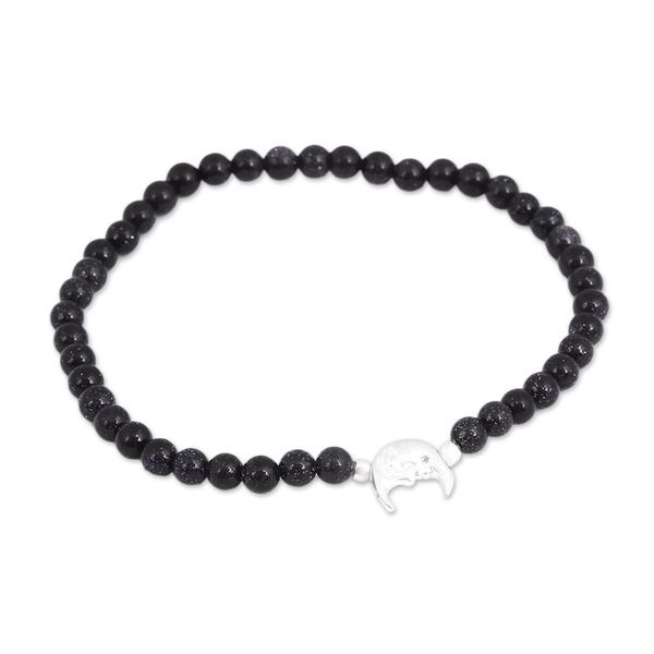 Alternate image for Deep Blue Agate with Sterling Silver Moon Pendant Bracelet Moon in the Stars