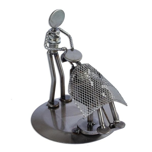 Alternate image for Rustic Metal Sculpture of Barber from Mexico Rustic Barber